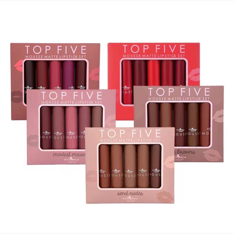Italia Deluxe Top Five Mousse Matte Lipstick Set Hydrating Transparent