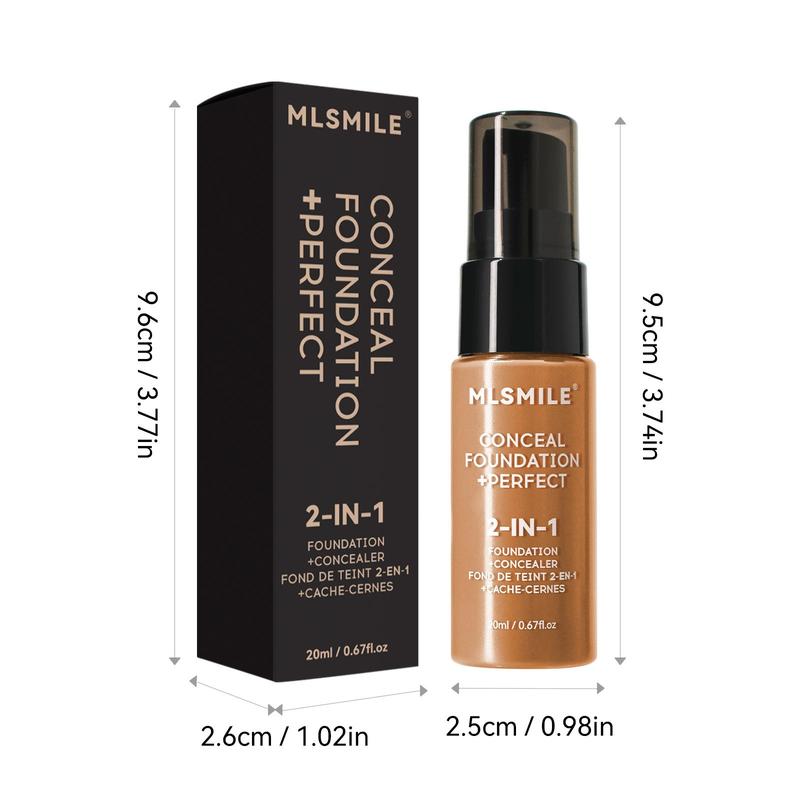 Long-lasting Concealer Foundation, 2 Counts set Lightweight Foundation Suitable for All Skin Types, Oil-control Concealer Foundation for Women & Girls