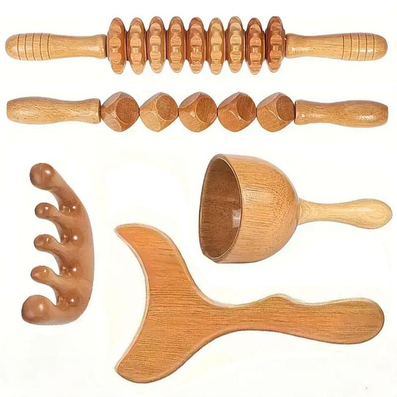 Wooden Manual Massage Tool Set, 5 Counts set Face & Head & Body Massager, Manual Massage Tool for Home Use, Gift for Friend & Family, Christmas Gift