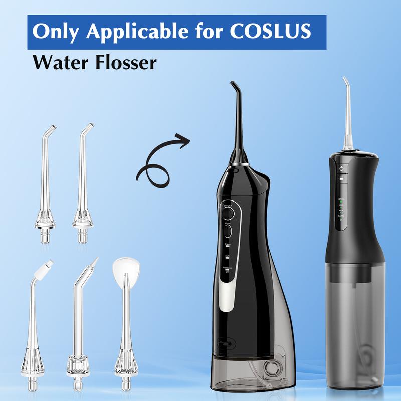 COSLUS 5-Pack Water Dental Flosser Replacement Tips: 2 Standard, Orthodontic, Periodontal, Tongue Scraper - Easy to Replace, Versatile Nozzles for Optimal Oral Hygiene