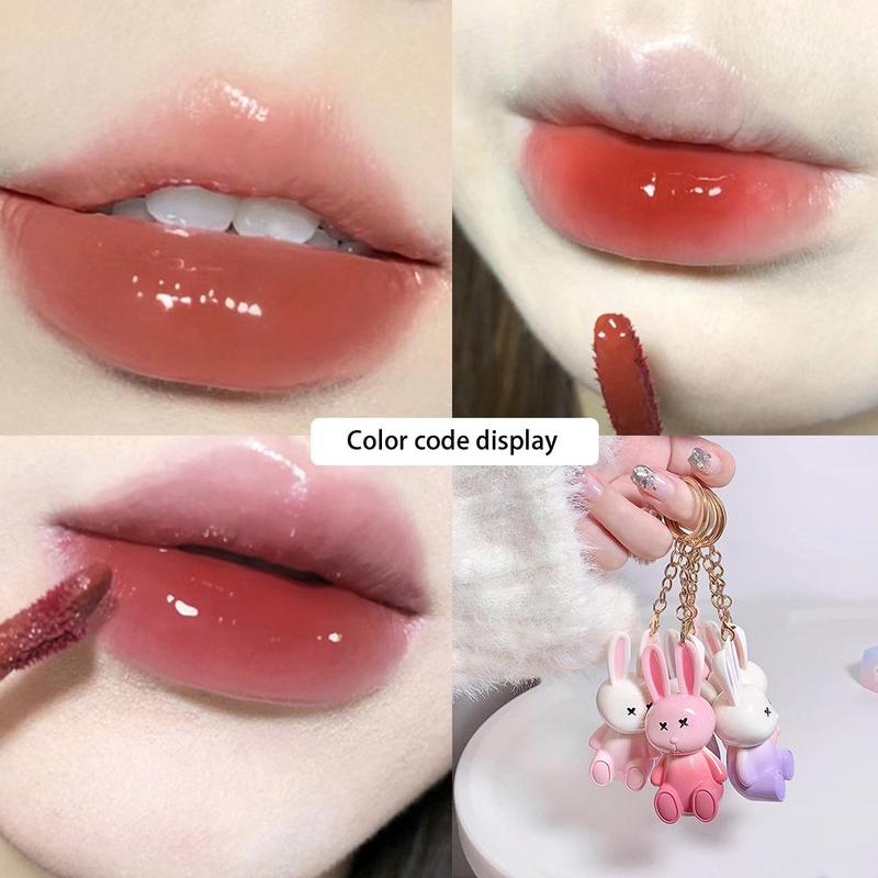 Cute Rabbit Design Lip Gloss, 3 Counts set Moisturizing Lip Glaze, Long Lasting Tinted Lip Oil for Girls & Women