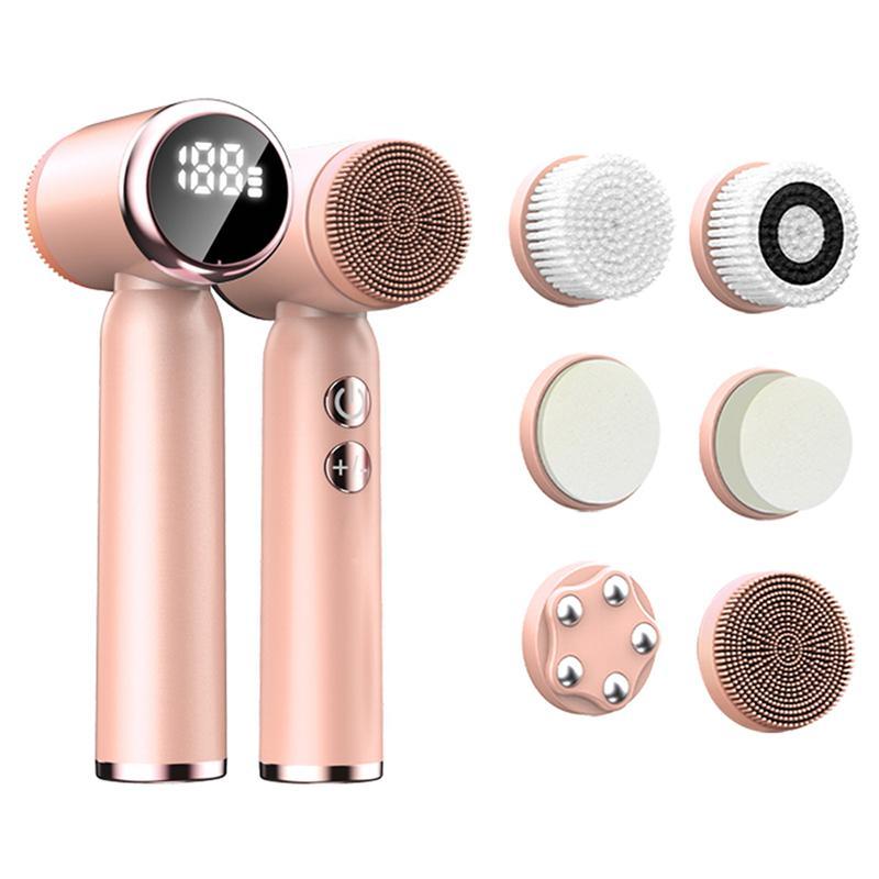 6 in 1 Electric Facial Cleansing Brush with LCD Display Screen, 1 Set Silicone Face Massager, Facial Beauty Instrument for Women & Men, Electric Face Wash