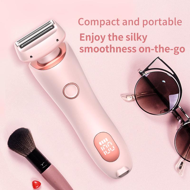 With detachable blade, wet and dry use, women's electric shaver, suitable for bikini, leg hair, face, underarms, pubic hair, rechargeable trimmer, painless, 2-in-1 portable shaver, waterproof, comfortable full body wash, remove hair at the root