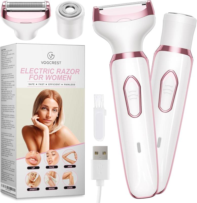 Portable Rechargeable Hair Removal Kit for Women - 2 in 1 Electric Razor for Face, Body, Leg, Bikini, Underarm & Arm - Brush