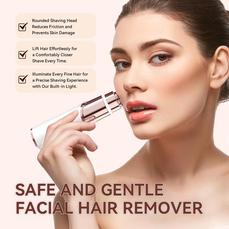 Facial Hair Removal for Women, Flawless Facial Hair Remover, Mini Hair Remover Rechargeable Painless face Razor for Chin Upper Lip Peach Fuzz with Light