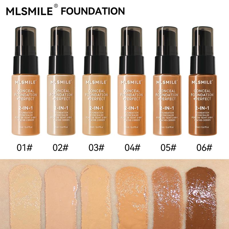 Long-lasting Concealer Foundation, 2 Counts set Lightweight Foundation Suitable for All Skin Types, Oil-control Concealer Foundation for Women & Girls