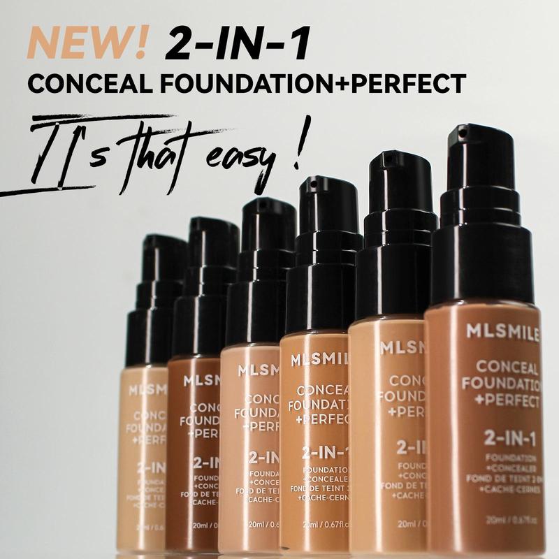 Long-lasting Concealer Foundation, 2 Counts set Lightweight Foundation Suitable for All Skin Types, Oil-control Concealer Foundation for Women & Girls
