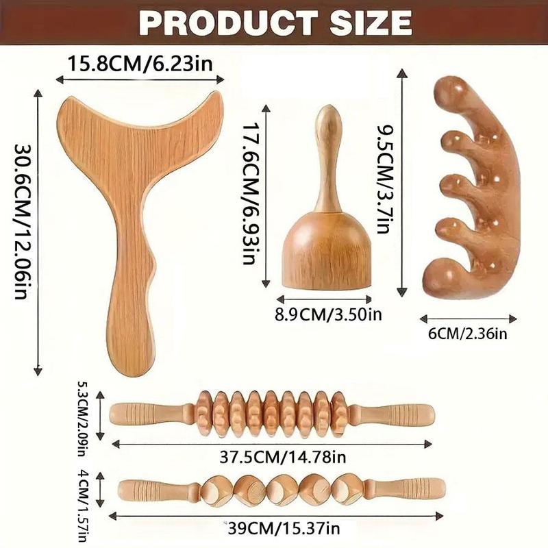 Wooden Manual Massage Tool Set, 5 Counts set Face & Head & Body Massager, Manual Massage Tool for Home Use, Gift for Friend & Family, Christmas Gift