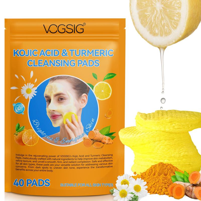 Natural Kojic Acid & Turmeric Cleansing Pads, 40pcs pack Deep Cleansing Mild and Non-irritating Facial Skin Care Cleansing Pads for All Skin Types