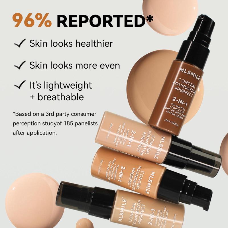 Long-lasting Concealer Foundation, 2 Counts set Lightweight Foundation Suitable for All Skin Types, Oil-control Concealer Foundation for Women & Girls
