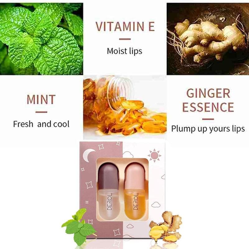 Lip Plumper by Vafee, Natural Lip Plumper and Lip Care Serum, Lip Enhancer for Fuller, Lip Mask, Beautiful Fuller,  & Reduce Fine Lines 5.5ML (Day& Night)