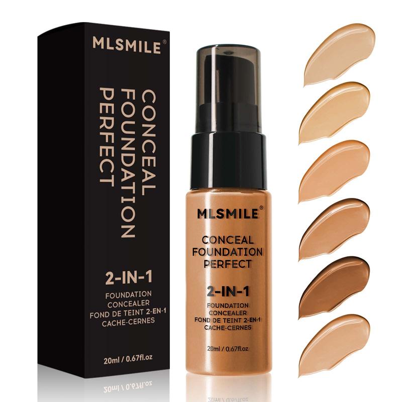 Long-lasting Concealer Foundation, 2 Counts set Lightweight Foundation Suitable for All Skin Types, Oil-control Concealer Foundation for Women & Girls
