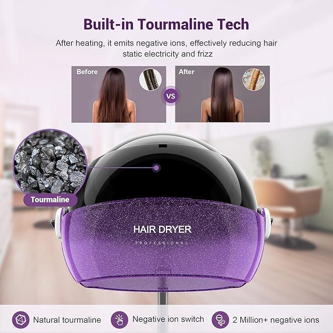 Professional Stand Hair Dryer Adjustable Hooded Floor Hair Bonnet Dryer with Wheels for Salon Hair Styling Tools and Hair Treat Hair- Treatment, Hot Perm, Hair- Drying, Spot- Caring, etc.