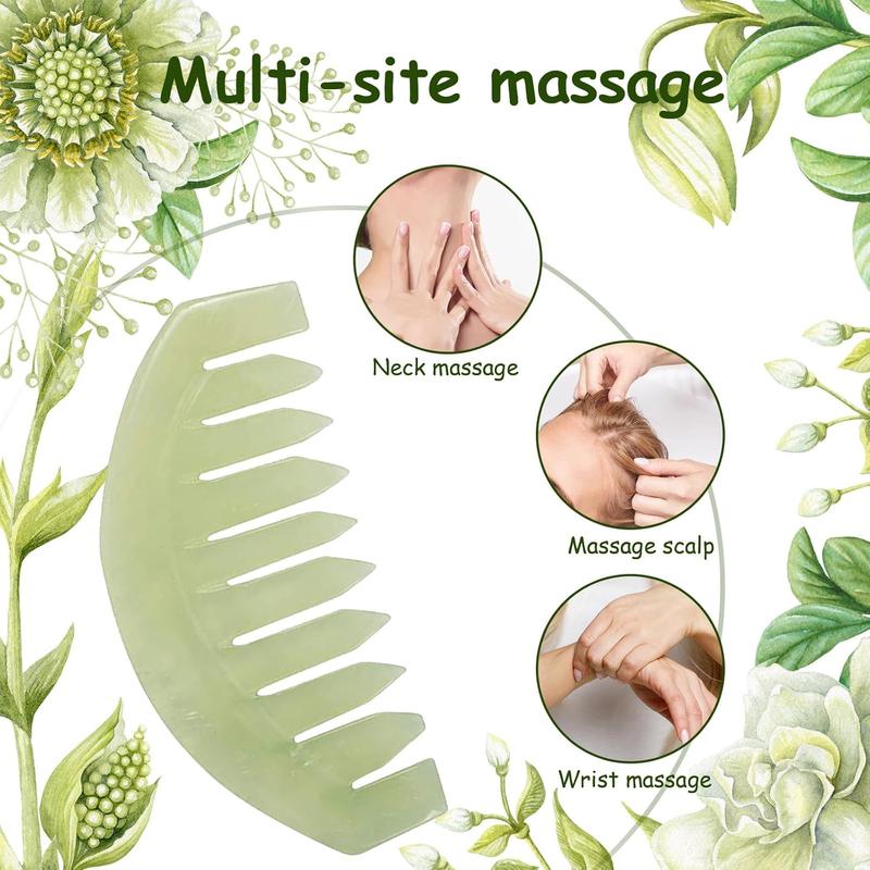 Jade Stone Gua Sha Comb Traditional Massage Tools for Scalp Head Hair Facial Manual Scalp Massagers with Acupuncture Head Therapy Trigger Point Treatment Smooth Body Care