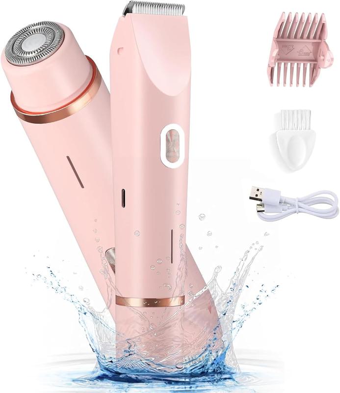 Electric Bikini Trimmer for Women,Halloween Gifts Christmas Gifts,1 Set Rechargeable 2 in 1 Body & Facial Hair Removal,Portable Waterproof USB Rechargeable Electric Shaver with 2 Trimmer Heads,Fall Essentials