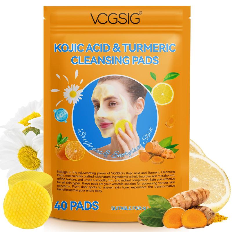 Natural Kojic Acid & Turmeric Cleansing Pads, 40pcs pack Deep Cleansing Mild and Non-irritating Facial Skin Care Cleansing Pads for All Skin Types