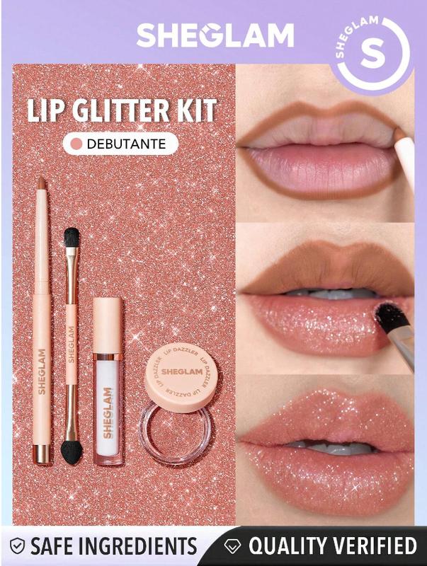 SHEGLAM Lip Dazzler Glitter Kit-Center Stage Long-Lasting Glitter Lip Gloss Sexy Super Stay Non-Sticky Shiny Liquid Kit Liquid Lipstick Pink Y2K Rosa Liquid Lipstick