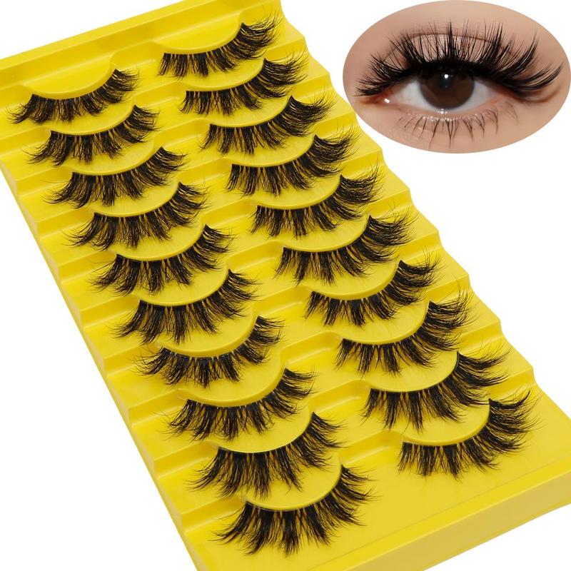 Fluffy False Eyelashes, 10 Pairs Wispy Natural Curling Eye Makeup Strip Lashes, Full Volumized False Eyelashes
