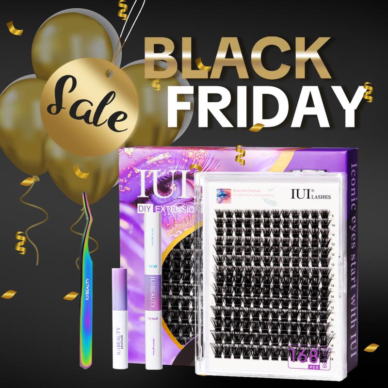 IUI DIY Lash Extension Kit Clusters Individual Lashes Kit Beginner Friendly Lash Bond and Seal, Lash Tweezer for DIY Eyelash Extension at Home For Girl Makeup
