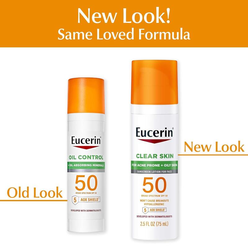 Eucerin Sun Clear Skin (Oil Control) SPF 50 Face Sunscreen Lotion, Hypoallergenic, Fragrance Free Sunscreen SPF 50 with Oil-Absorbing Minerals, 2.5 Fl Oz Bottle No brand