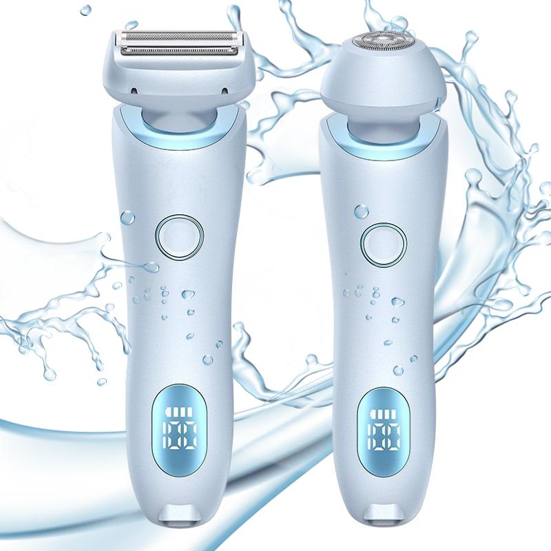 With detachable blade, wet and dry use, women's electric shaver, suitable for bikini, leg hair, face, underarms, pubic hair, rechargeable trimmer, painless, 2-in-1 portable shaver, waterproof, comfortable full body wash, remove hair at the root