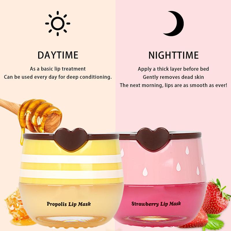 3 Pack Bee Lip Mask & Lip Balm Set - Honey Pot, Strawberry & Honey Hydrating Overnight Lip Masks - Intense Moisture for Dry, Cracked Lips & Exfoliating Scrubs to Reduce Lip Lines