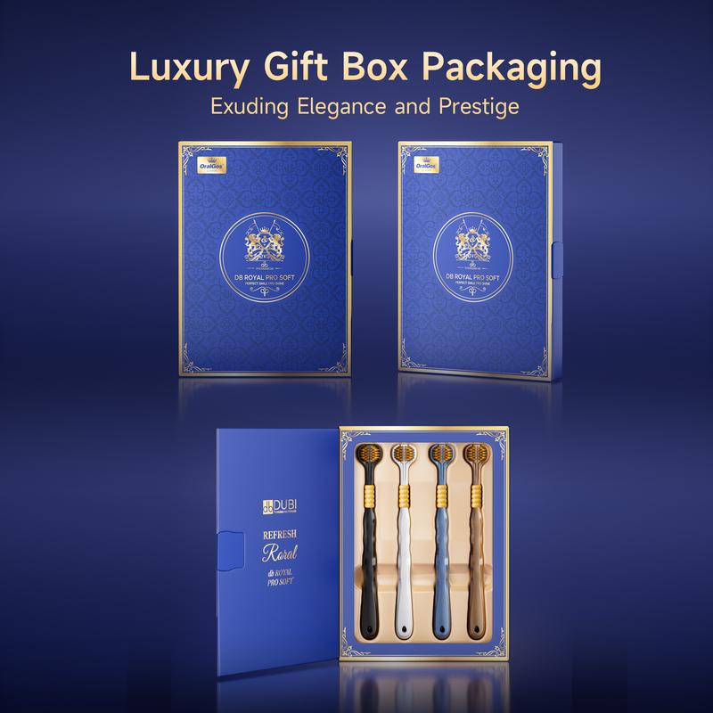 OralGos 4 Pcs Set of 3-Sided Toothbrush, Soft Bristle Toothbrush for Comprehensive Care of Teeth and Gums, Luxury Gift Box Set for Adults