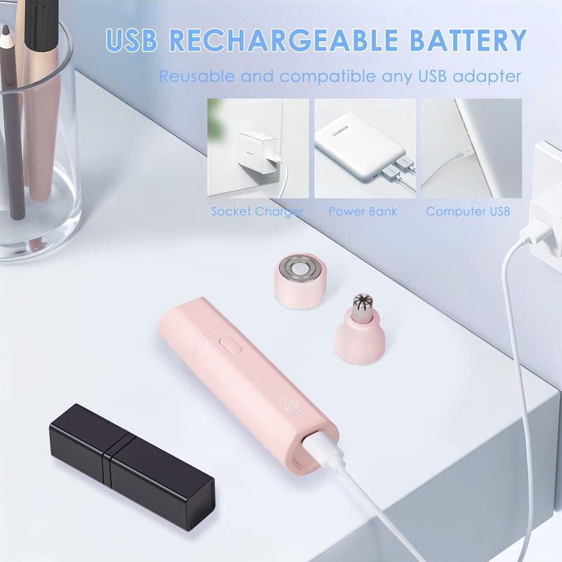 2-in-1 Portable Nose - Facial Hair Trimmer, Comfortable, Rechargeable. Electric Shaver, Eyebrow, Body, Nose Pore Removers, Gift for Winter, Christmas.