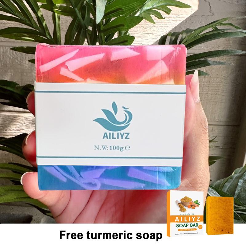 AILIYZ Plant essential oil soaps flower and fruit scent handmade more reliable, for bath makeup removal cleansing face,(Complimentary  soap) turmeric soap
