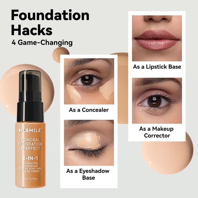 Long-lasting Concealer Foundation, 2 Counts set Lightweight Foundation Suitable for All Skin Types, Oil-control Concealer Foundation for Women & Girls