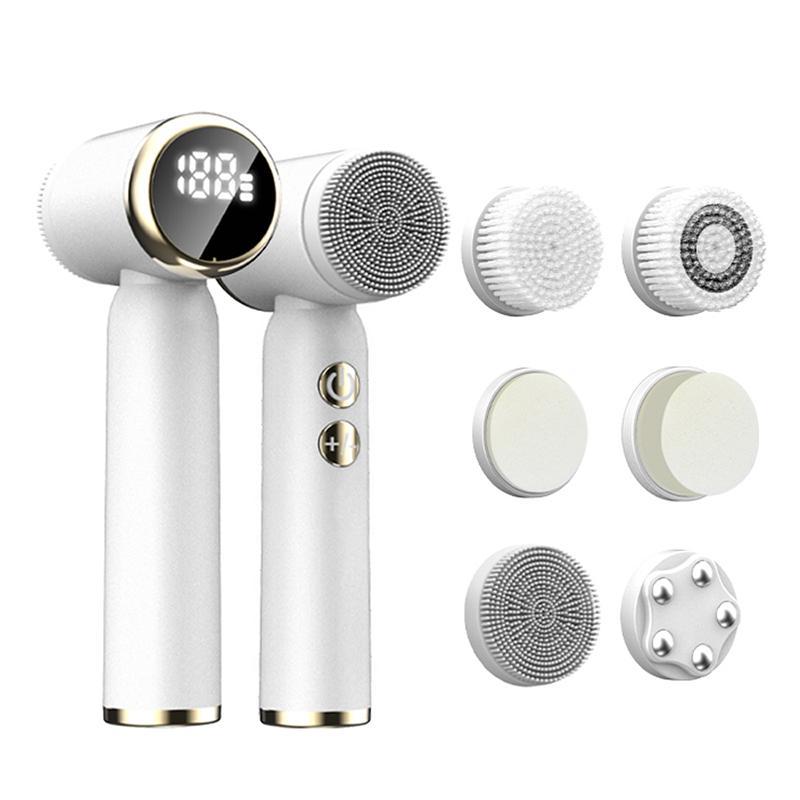 6 in 1 Electric Facial Cleansing Brush with LCD Display Screen, 1 Set Silicone Face Massager, Facial Beauty Instrument for Women & Men, Electric Face Wash