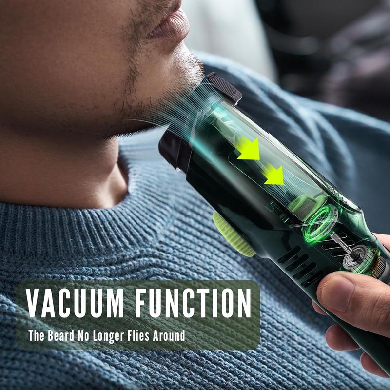 Father’s Day special,Vacuum Beard Shaver for Men, SHPAVVER Mustache Trimmer with 20 Length and Styles Adjustable, Built-in Vacuum Trimmer for Mustache, Sideburns, Facial Hair, Rechargeable, IPX6 Waterproof, 2 Comb, Best gift for men!