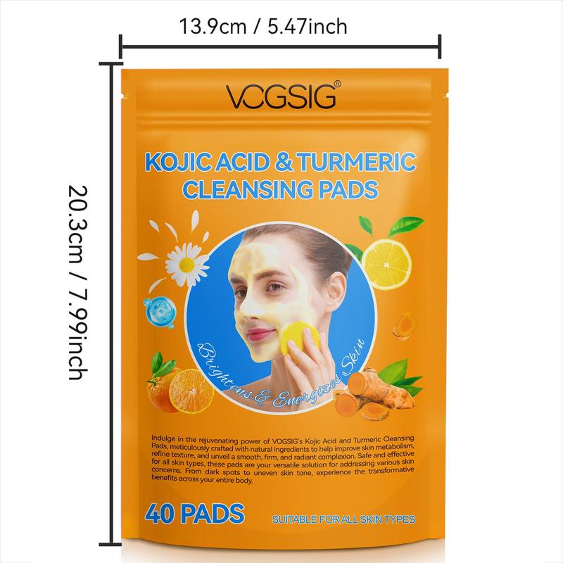 Natural Kojic Acid & Turmeric Cleansing Pads, 40pcs pack Deep Cleansing Mild and Non-irritating Facial Skin Care Cleansing Pads for All Skin Types