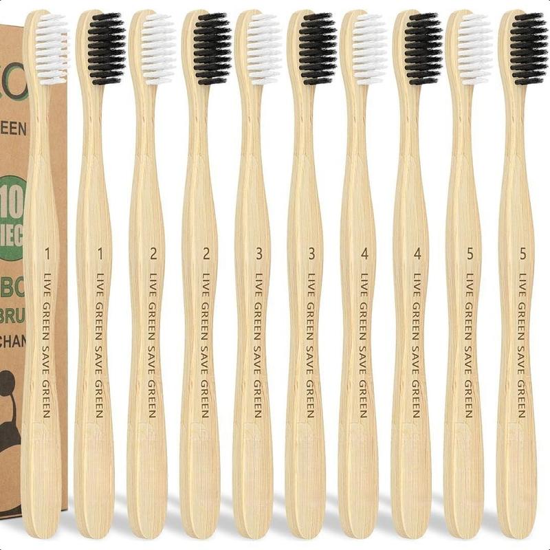 Bamboo Toothbrushes Soft Bristles, Biodegradable Eco-Friendly Toothbrush 10 Pack, BPA Free Charcoal Bamboo Tooth Brush, Organic, Natural, Green and Compostable Tooth Brushes