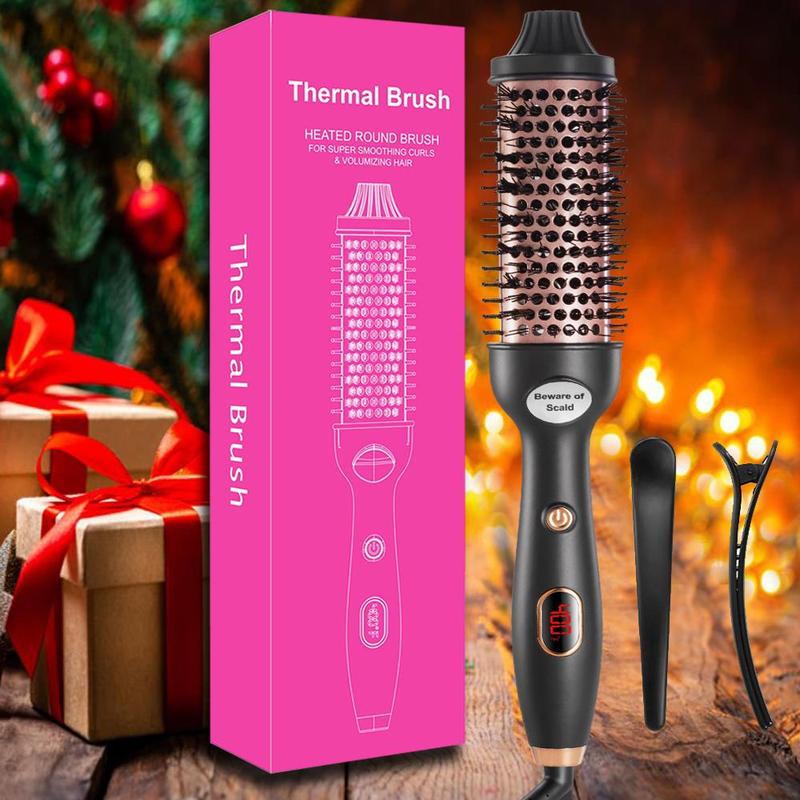 Thermal Brush, Heated Round Brush, Straightener Brush, Curling Iron Ceramic Tourmaline Ionic Quick Heating Brush with Digital Display Temperature, Hair Straightener Comb, Straightening Brush