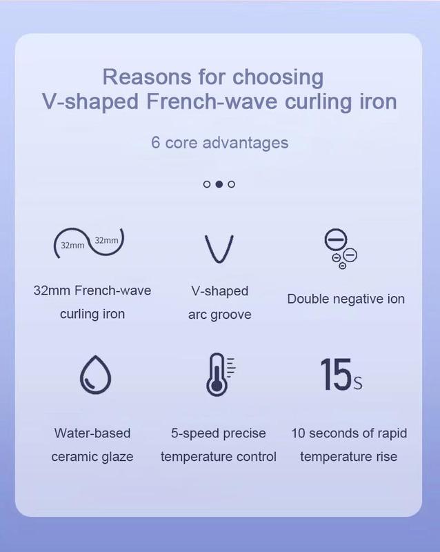 French Wave Curlinglron,32mm French Deep U-Shaped Curlinglron, Romantic Egg Curl Curling Tool, FastHeating Adjustable Temperature, Suitable forAny Hairstyle Hair Type Flawless Handle