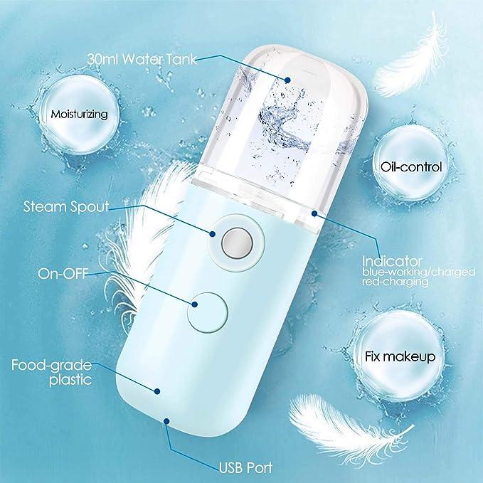 Nano Facial Steamer, Handy Mini Mister, USB Rechargeable Mist Sprayer, 30ml Visual Water Tank Moisturizing&Hydrating for Face, Daily Makeup, Skin Care, Eyelash Extensions Comfort