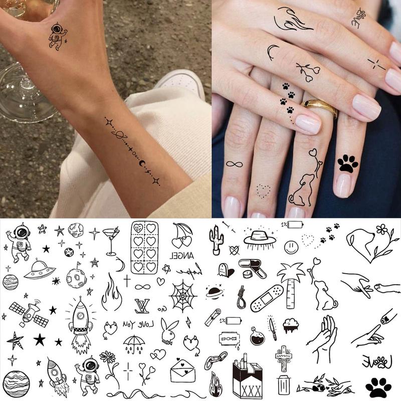 Small Crescent Moon Flowers Pattern Temporary Tattoo Sticker, 15 Sheets Waterproof Fake Tattoo Sticker, Body Art Decoration for Men & Women