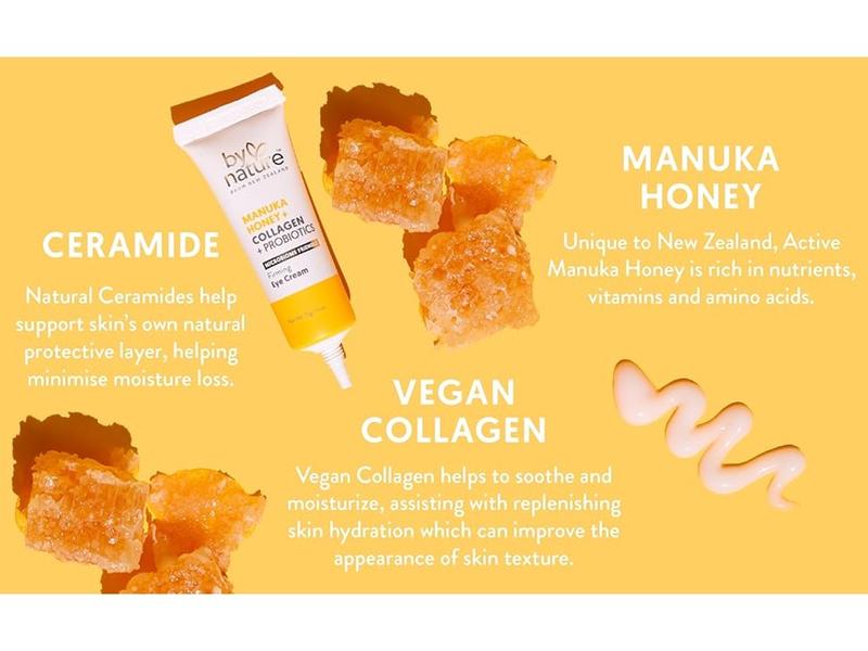 By Nature Eye Cream - Manuka Honey, Collagen, and Probiotics - Hydrating Under Eye Cream for Dark Circles, Firming and Rejuvenation - Skincare from New Zealand - .5oz