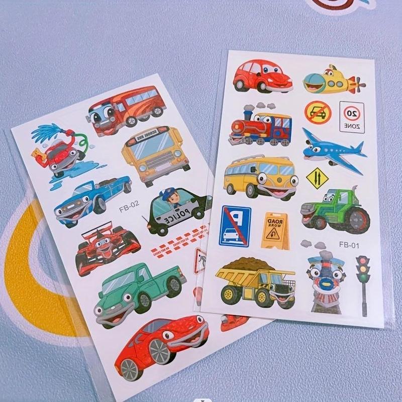 Cartoon Car Pattern Temporary Tattoo Sticker, 10pcs pack Waterproof Arm Tattoo Stickers for Children, Body Decoration for Kids & Adults
