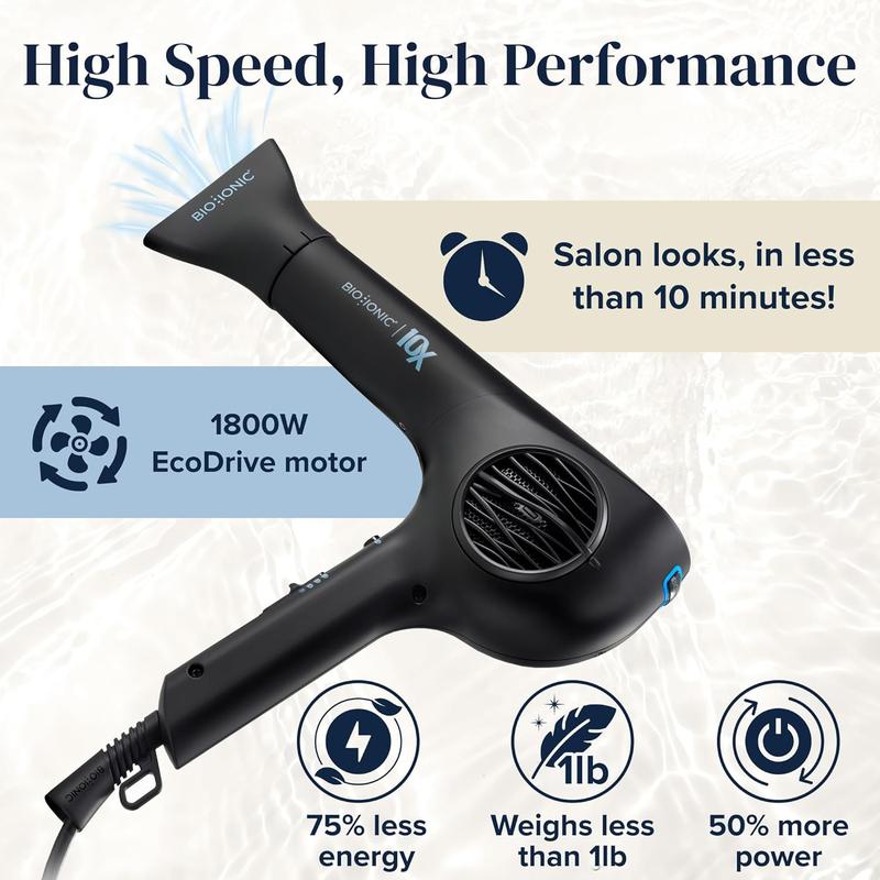 Bio Ionic 10X UltraLight Speed Hair Dryer, Blow Dryer with Adjustable Heat & Speed, Professional Hair Dryer for Fast Frizz-Free & Shiny Hair