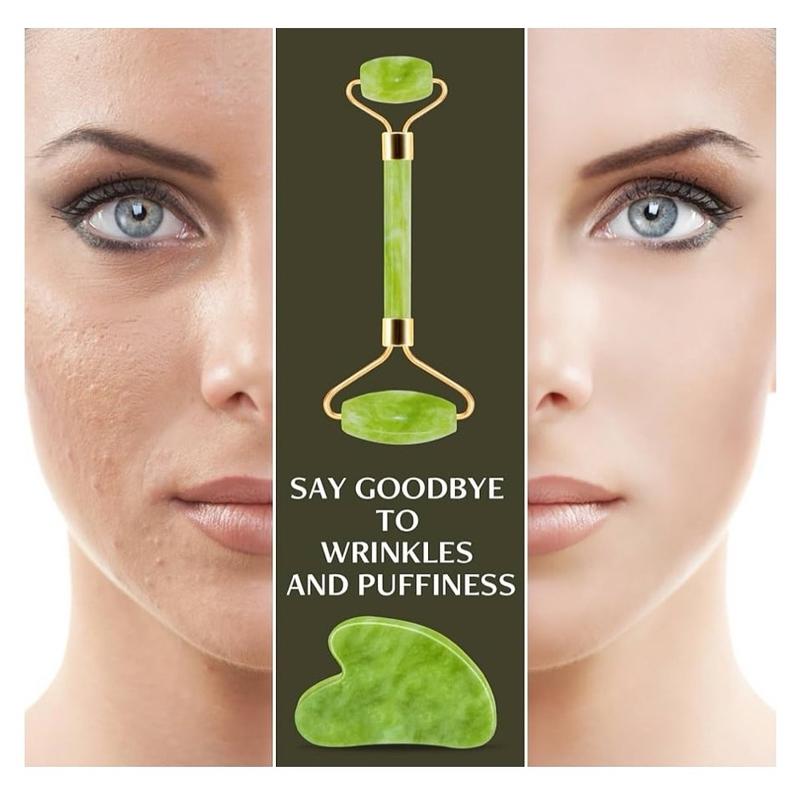 Jade Roller & Gua Sha Facial Tools for Anti-Aging and Skin-Care, Cooling, Slimming & Firming - Skincare, Comfort