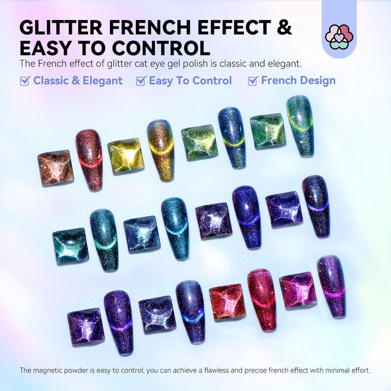 SAVILAND 12 Colors Crystal Cat Eye Gel Nail Polish Set Glitter Spring Summer Shiny Dreamy Series with Double-head Magnetic Stick Reflective Disco 2023 Manicure DIY Sparkle Nail Art Salon Home Gifts Nail Care Cutics Cosmetic