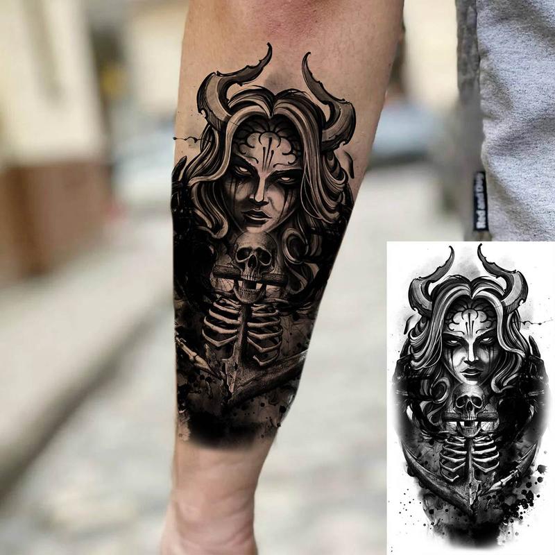 8pcs Cartoon Scary Girls Pattern Temporary Tattoo, Waterproof Realistic Tattoo Sticker for Festival Party Vacation