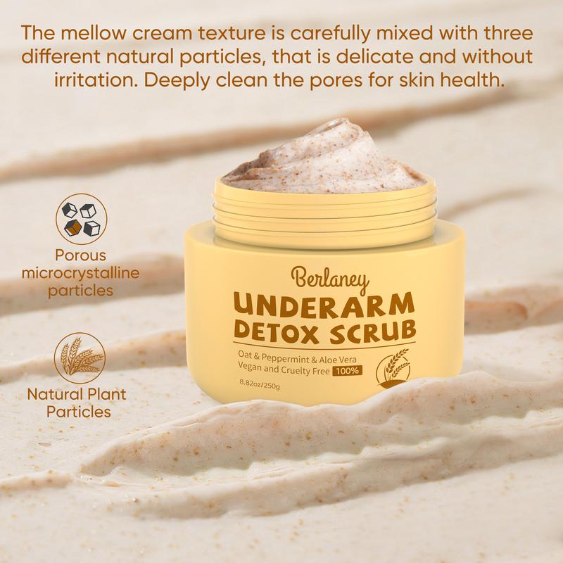 [Cyber Monday]Berlaney Oat Body Scrub and Armpit Detox Scrub Underarm Scrub with Peppermint, Aloe Vera and Walnut Shell Powder, Removing Odor