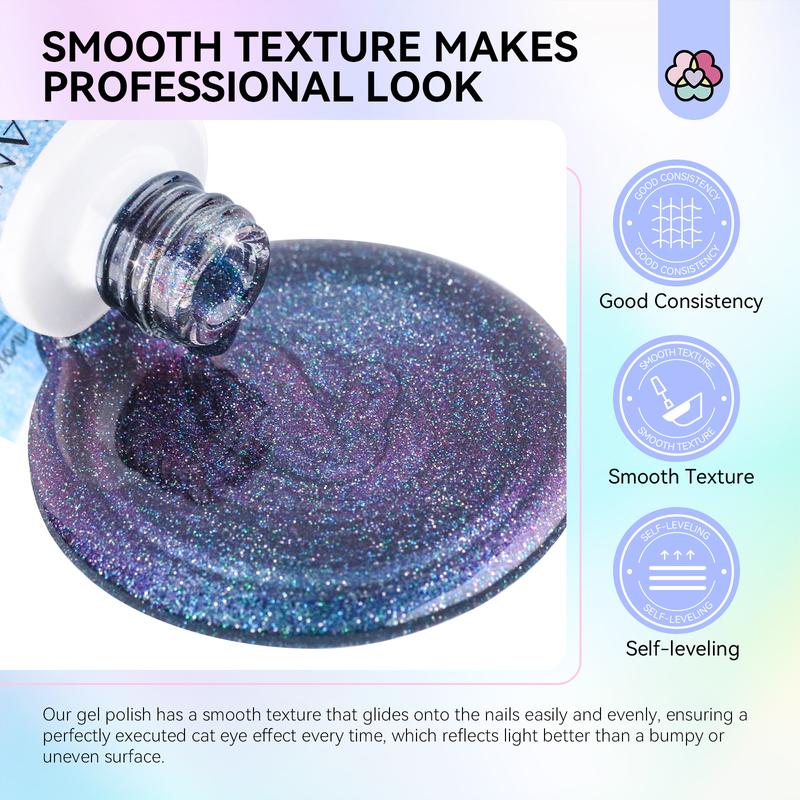 SAVILAND 12 Colors Crystal Cat Eye Gel Nail Polish Set Glitter Spring Summer Shiny Dreamy Series with Double-head Magnetic Stick Reflective Disco 2023 Manicure DIY Sparkle Nail Art Salon Home Gifts Nail Care Cutics Cosmetic