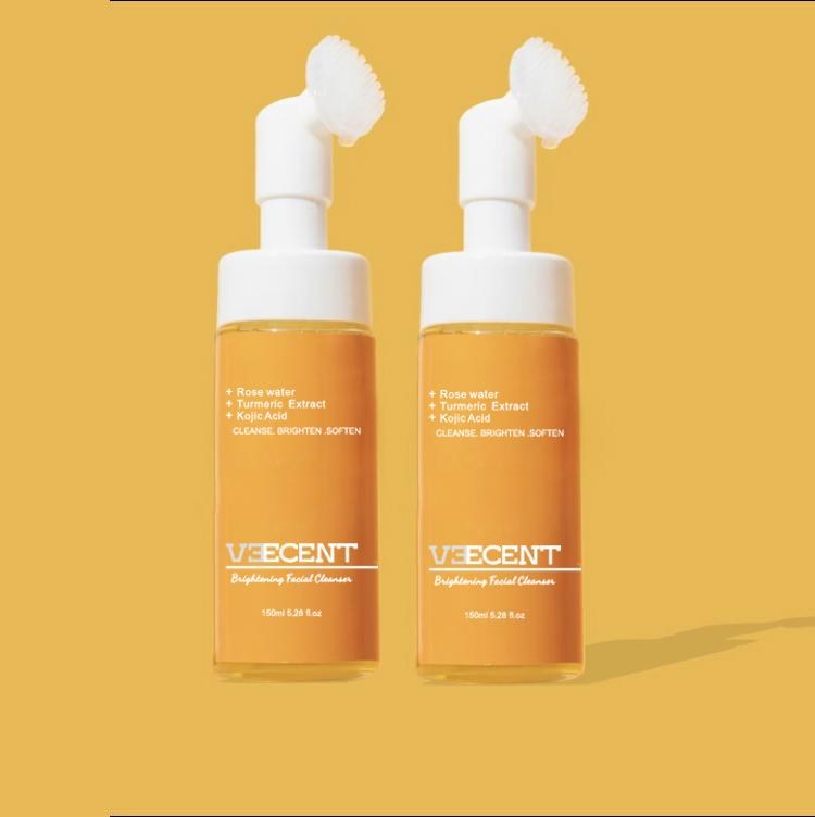 2 pics   pack NEW - Veecent Turmeric + Kojic Acid Foaming Facial Cleanser + Silicone Brush Cleansing Skincare Comfort Skin Repair