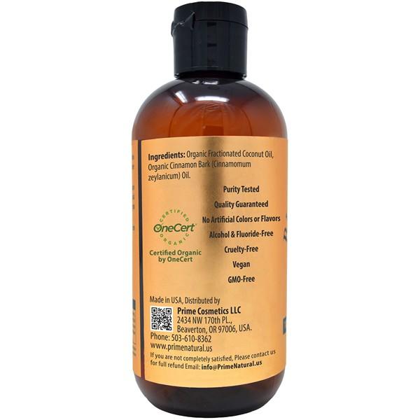 Oil Pulling with Organic Coconut & Organic Cinnamon Bark Oil 8oz - Natural Oral Care & Teeth Whitening - Alcohol Free Mouthwash Freshens Breath, Healthier Teeth & Gums Cleansing Daily