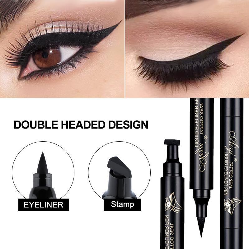 Summer Double-ended Eyeliner with Seal, Waterproof Long Lasting Eyeliner Pen, Professional Daily Makeup Accessories, Cosmetic Gift, Eyeliner Stamp, Eye Cosmetic for Music Festival Makeup, Summer Gift