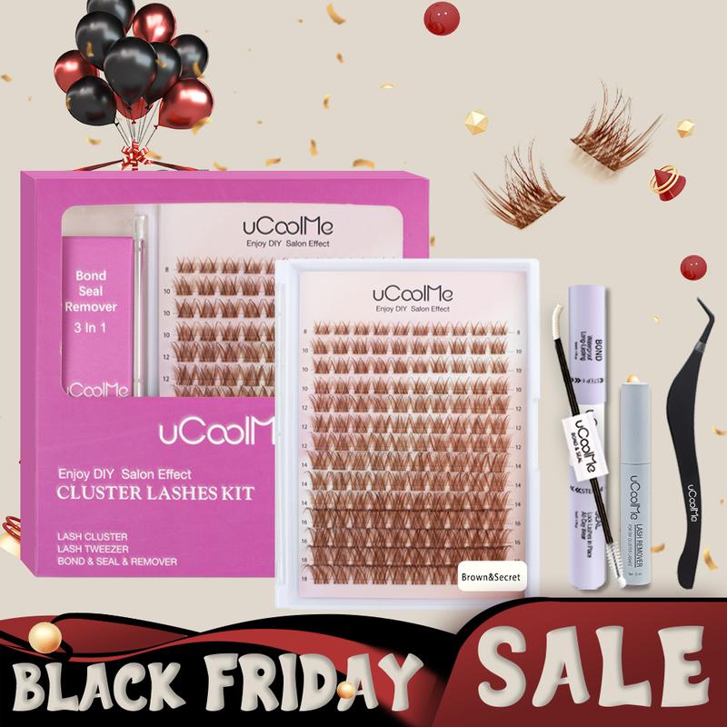 uCoolMe Brown Lash Clusters Kit | uCoolMe Secret Style DIY Lash Extension Kit Natural Eyelash Extension Kit with Bond and Seal 8-18mm D Curl Makeup Brown Individual Lashes Clusters Eyelashes Extensions Kit Beginner Friendly Thanksgiving gift